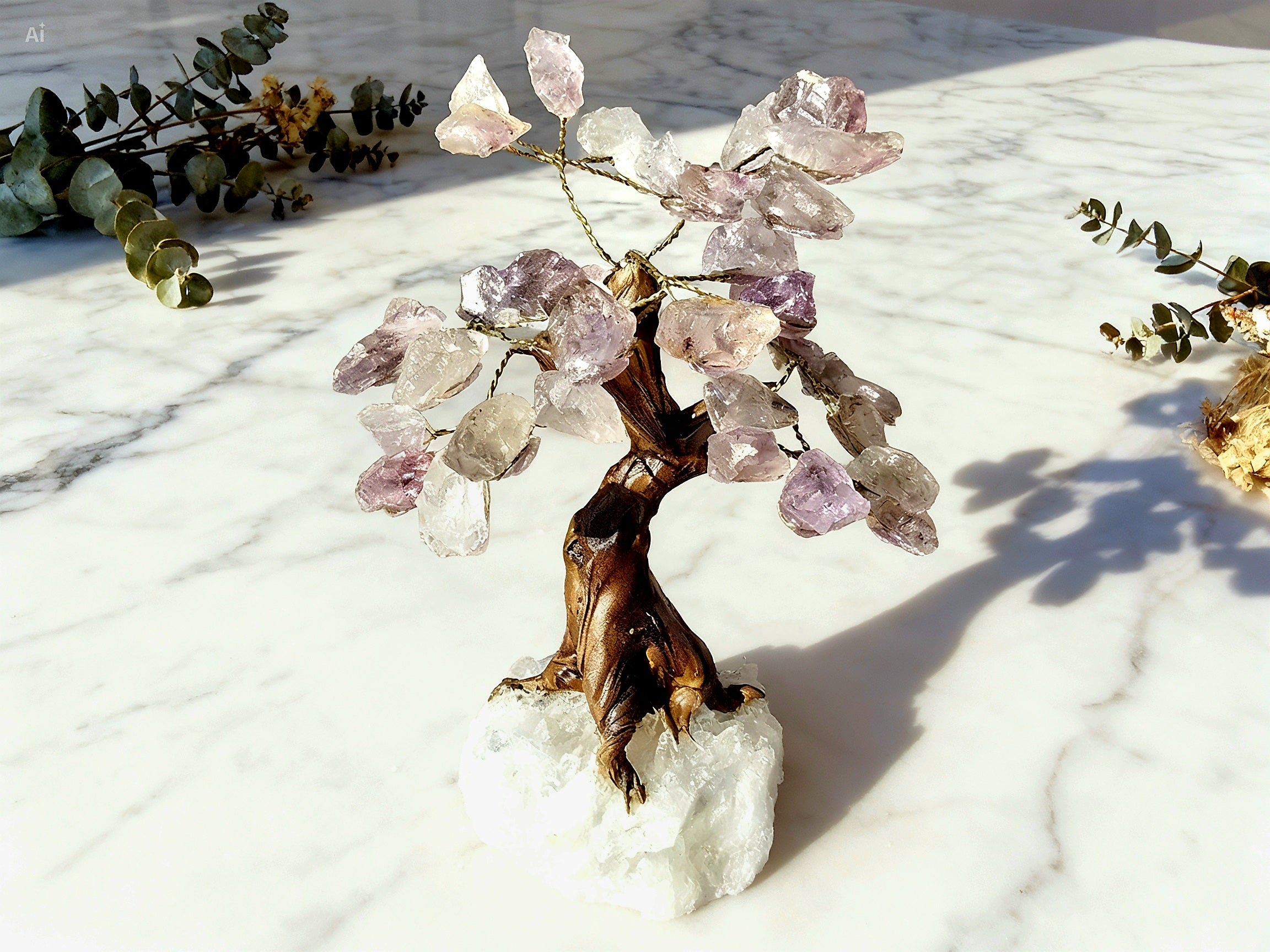 Arbre de vie cristal de roche & améthyste : sérénité et clarté