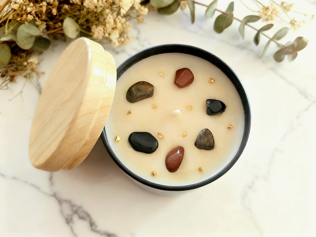 Bougie cire de colza & pierres naturelles