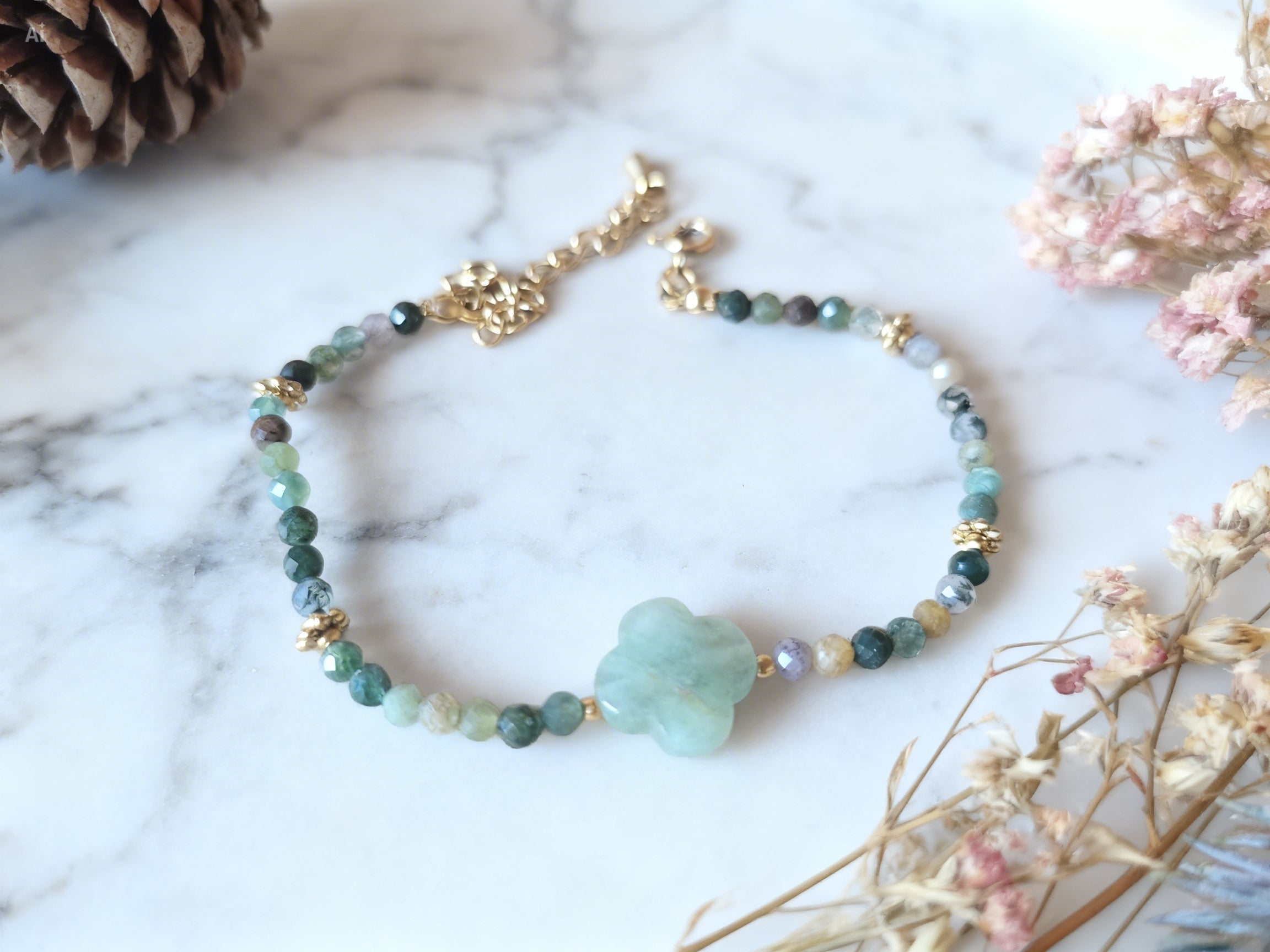 Bracelet aventurine verte et agate indienne Chance & Équilibre émotionnel (Pierres naturelles)