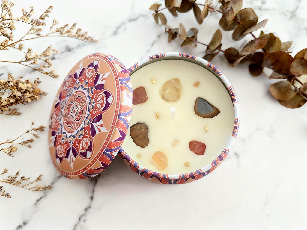 Bougie cire de colza & pierres naturelles