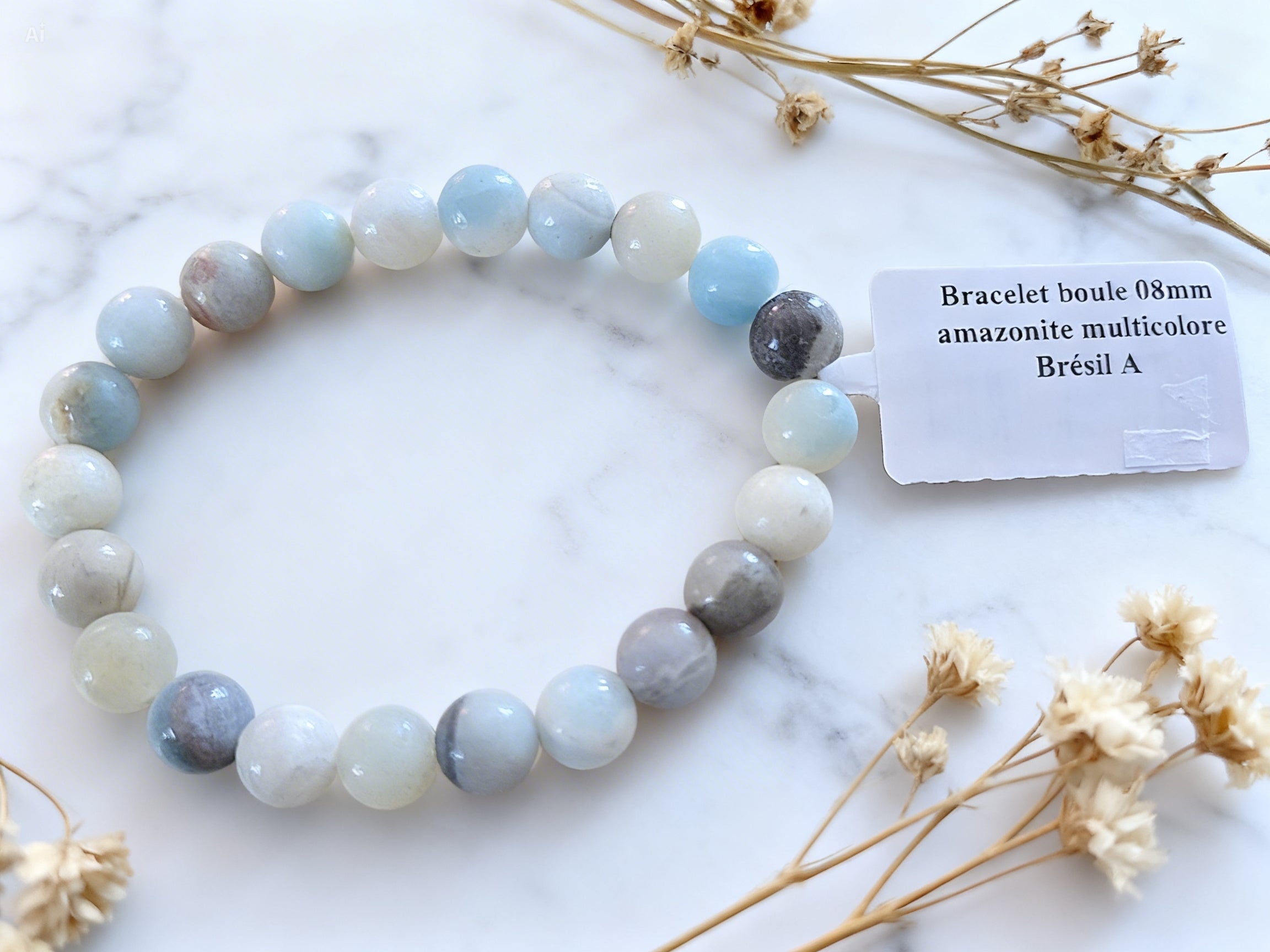 Bracelet 8 mm Amazonite multicolore Sérénité & Expression émotionnelle