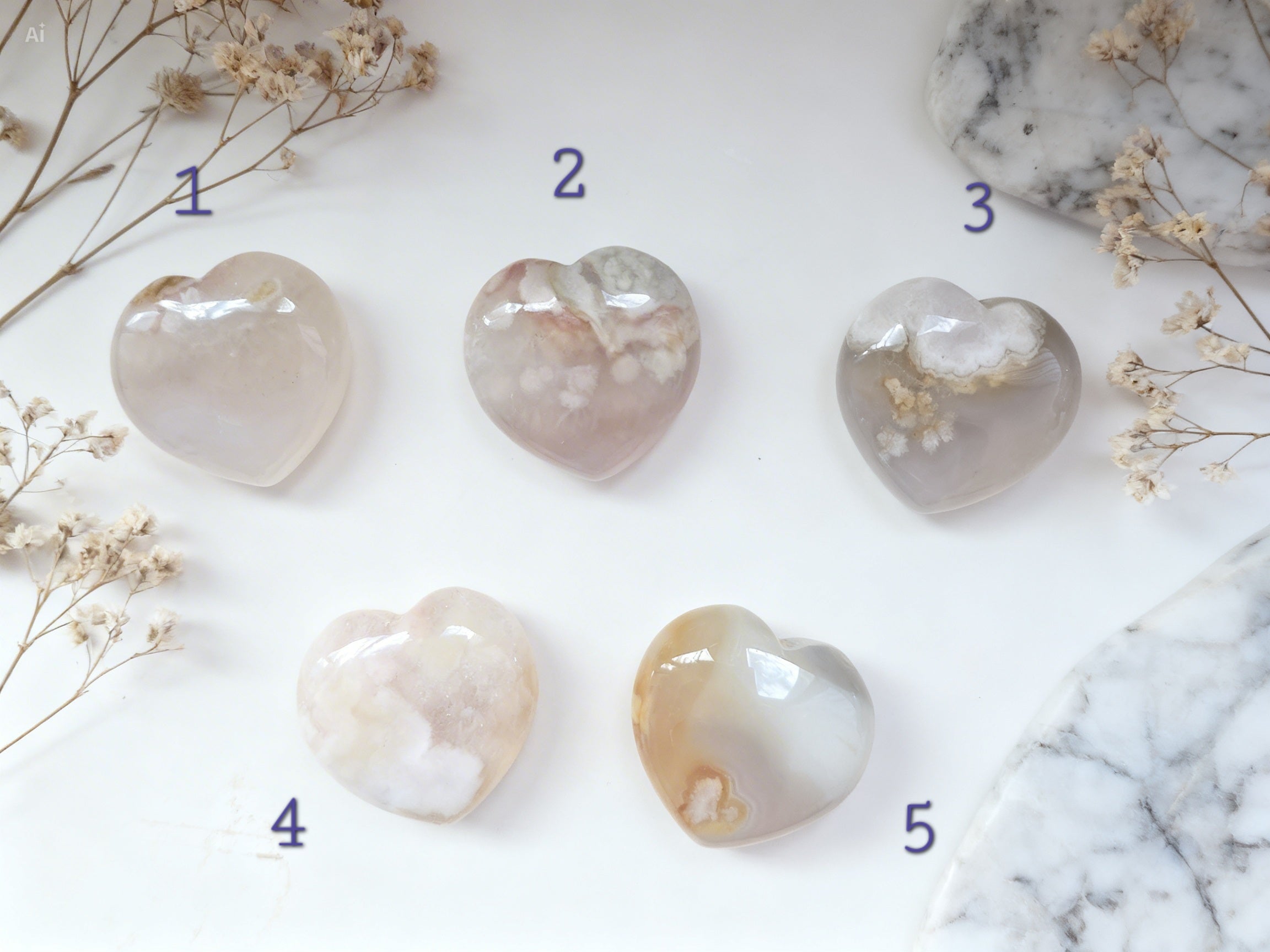 Cœur Agate Fleur de Cerisier 30mm – Pierre naturelle, douceur et renouveau