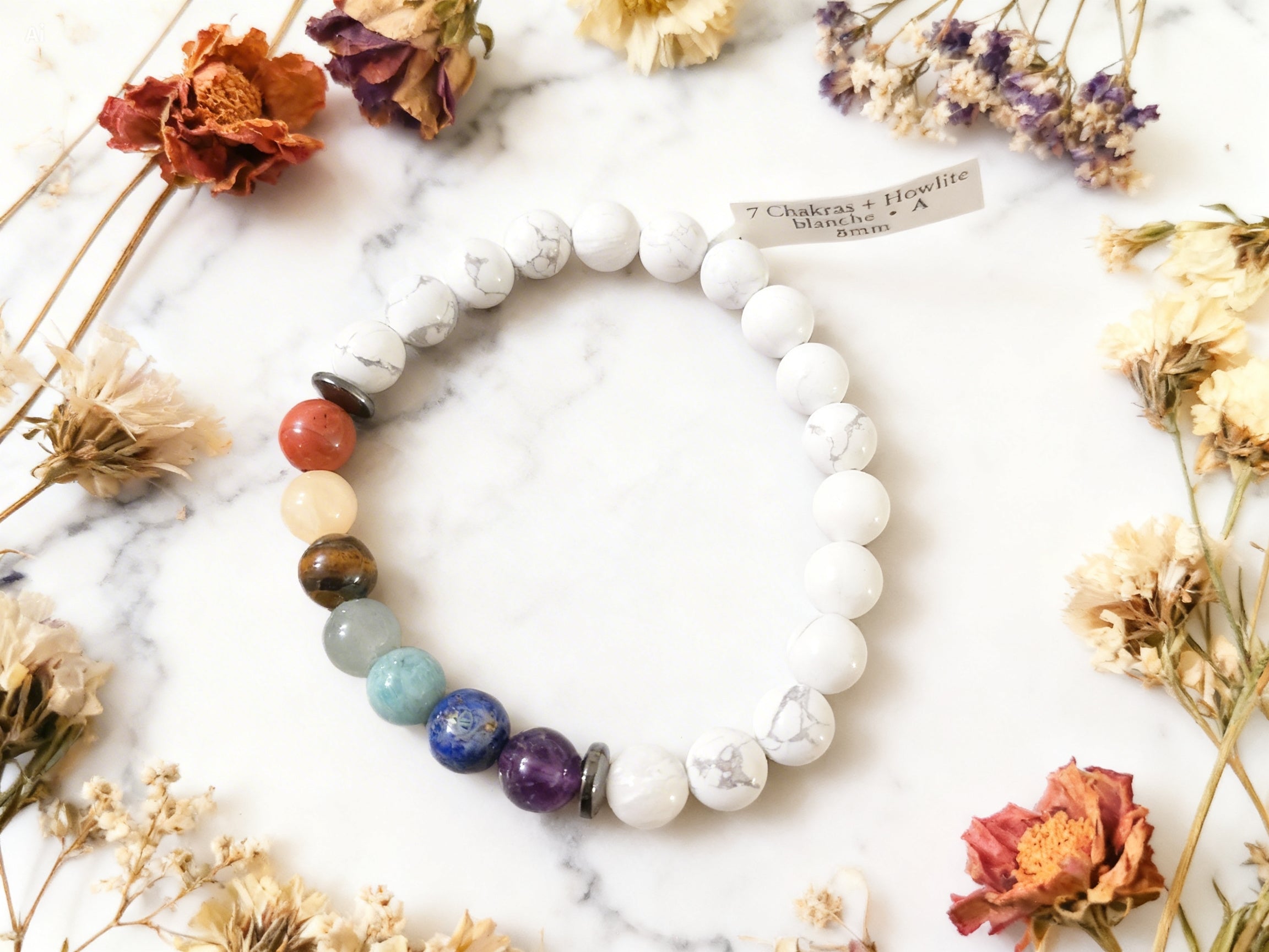 Bracelet Howlite et 7 Chakras 8 mm – Harmonie et équilibre énergétique