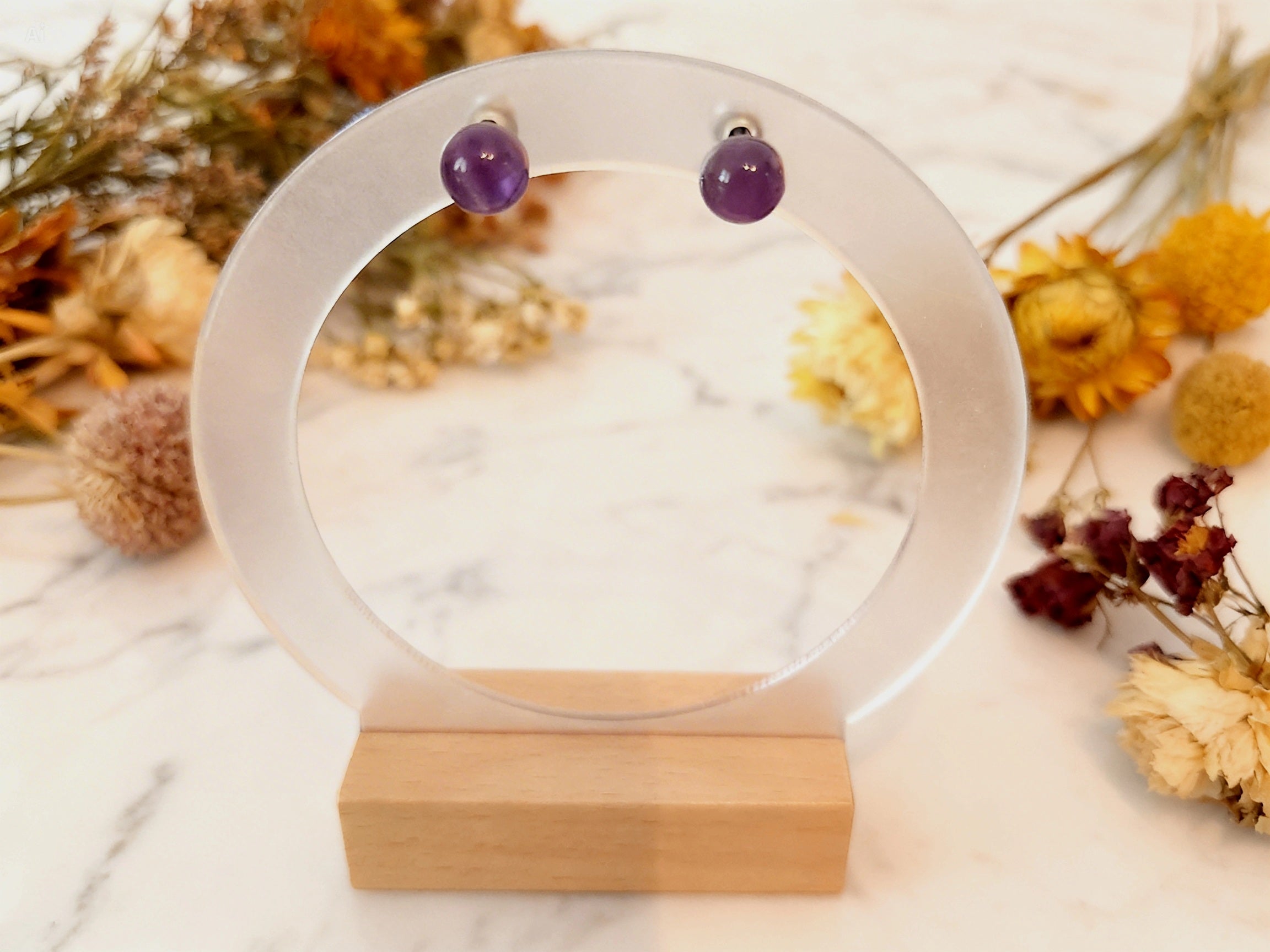Boucles d'oreille boules Améthyste Apaisement & Anti-stress (Pierre naturelle)