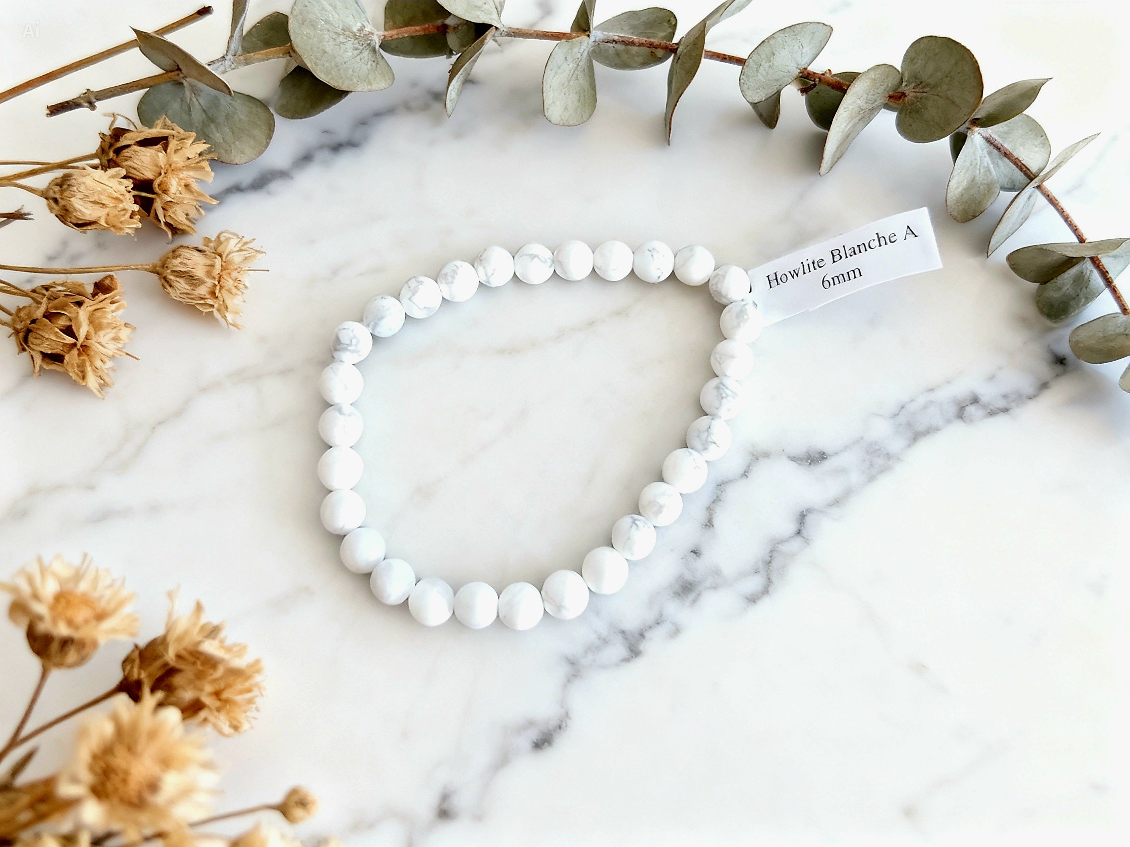 Bracelet howlite 6mm — calme mental & sommeil profond