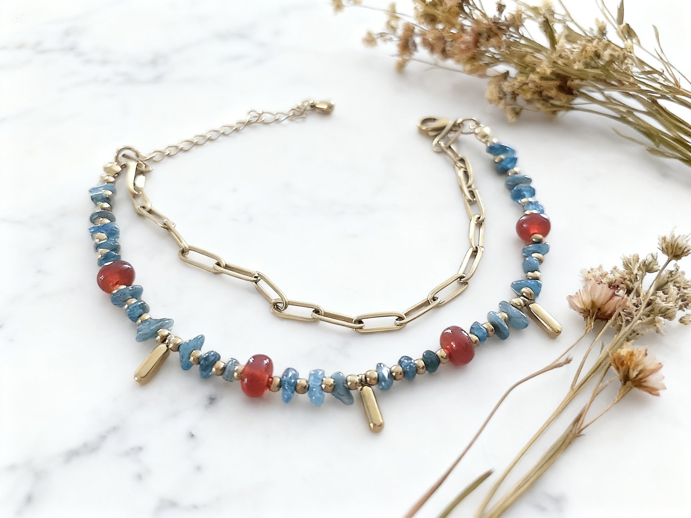 Bracelet Apatite bleue + Cornaline Motivation & Expression personnelle (Pierres naturelles)