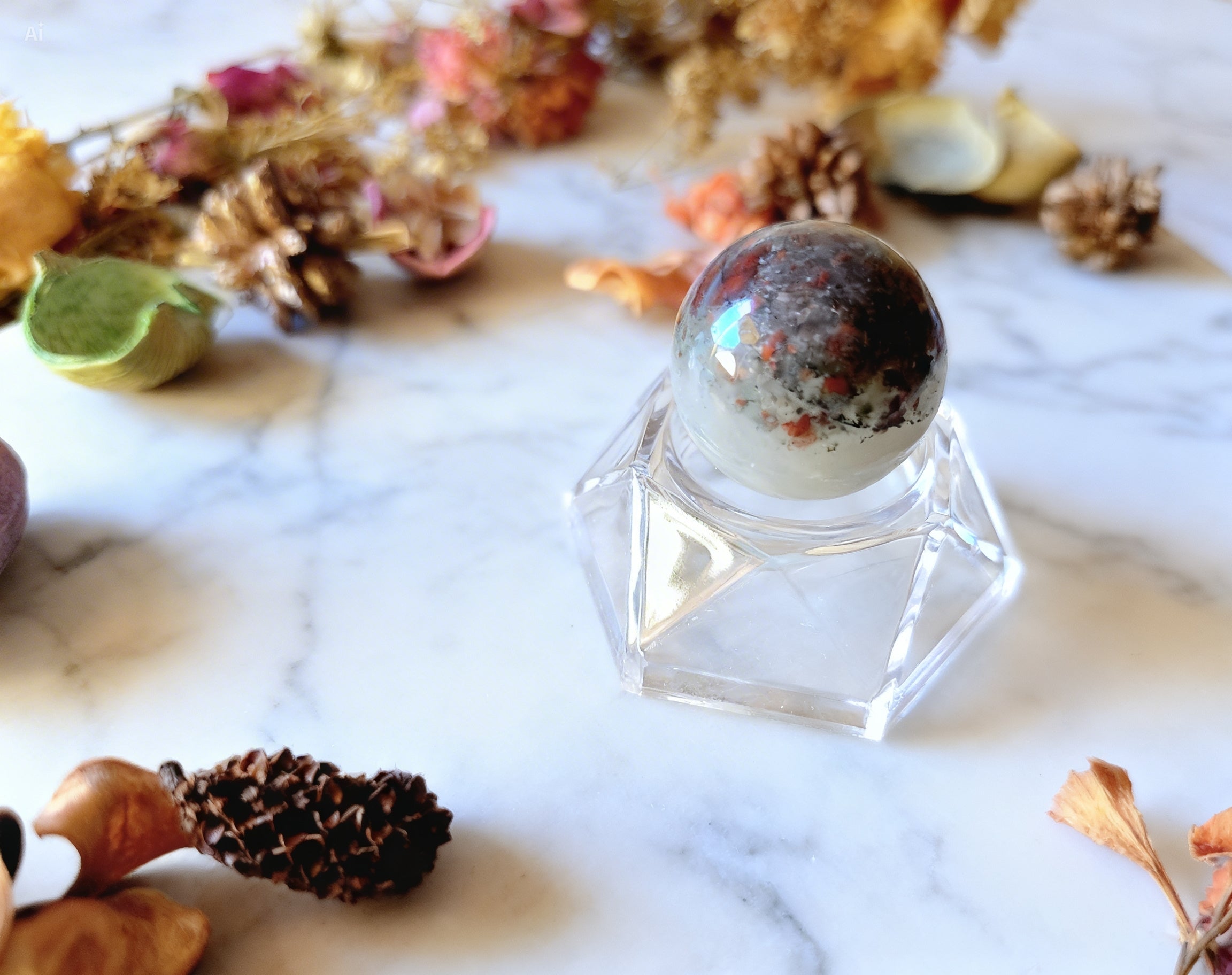 Sphère Jaspe Heliotrope 30mm (Pierre de Sang) – Force & Vitalité (Pierre naturelle)