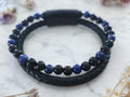 Bracelet Cuir Lapis Lazuli – Intuition & Expression et Onyx Maîtrise de soi & Protection