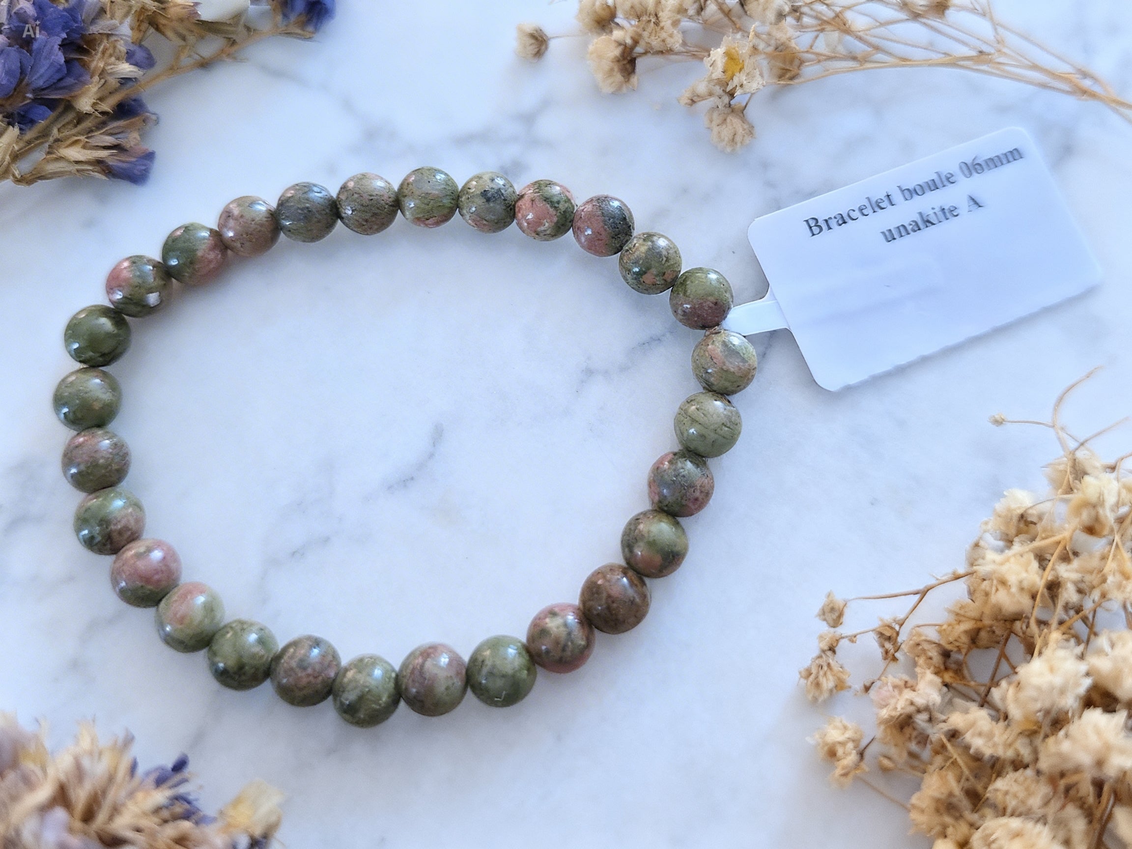 Bracelet 6 mm unakite Équilibre émotionnel & Lâcher-prise