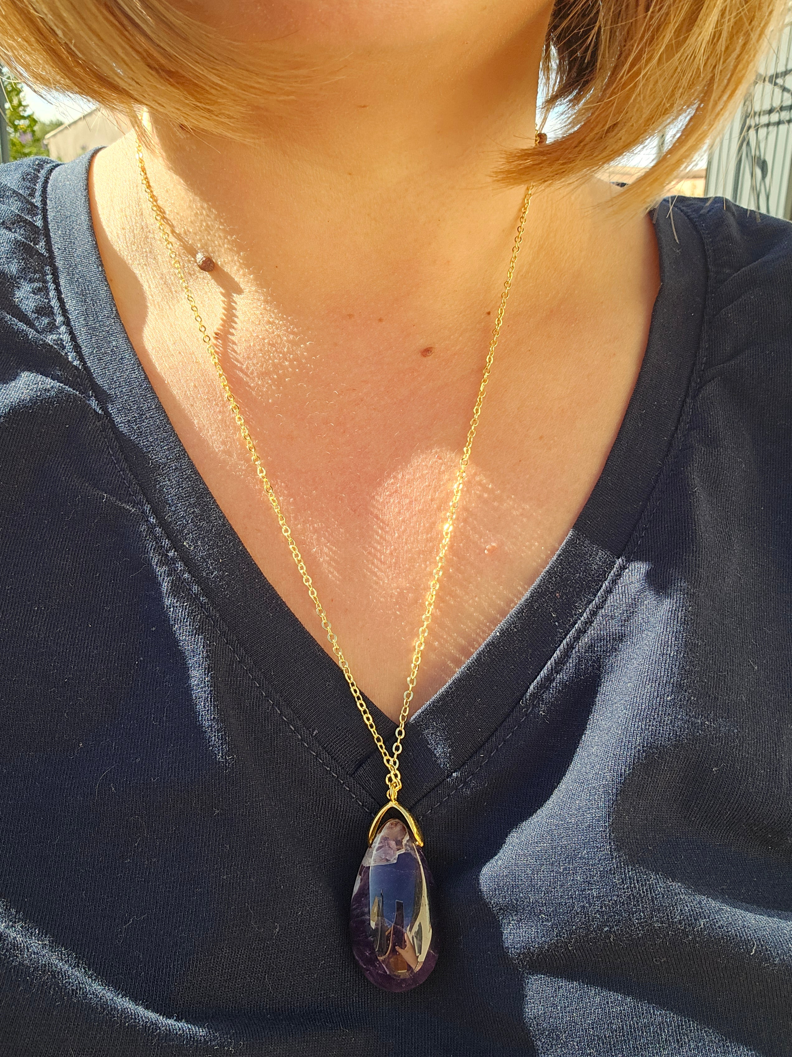 Collier goutte Améthyste – Apaisement & Anti-stress (Pierre naturelle)