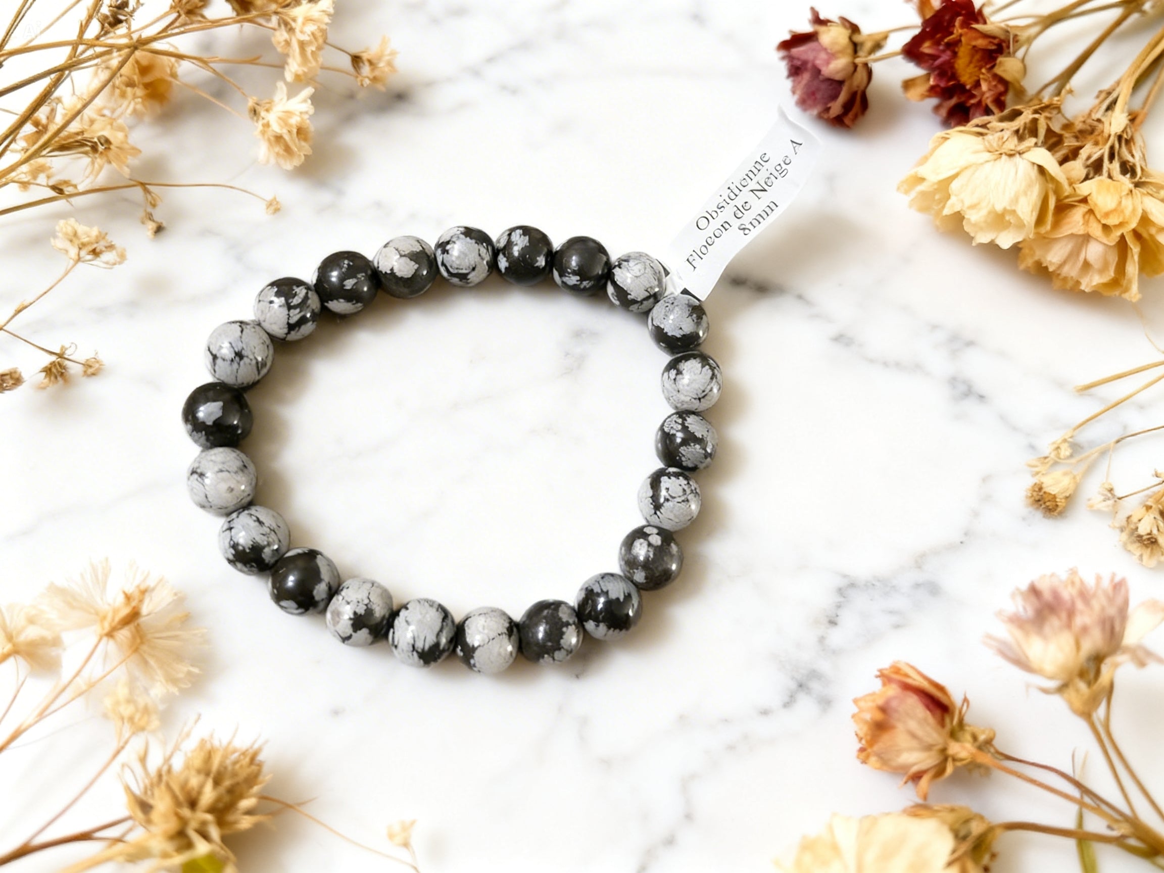 Bracelet Obsidienne Neige 8 mm – Protection et équilibre intérieur