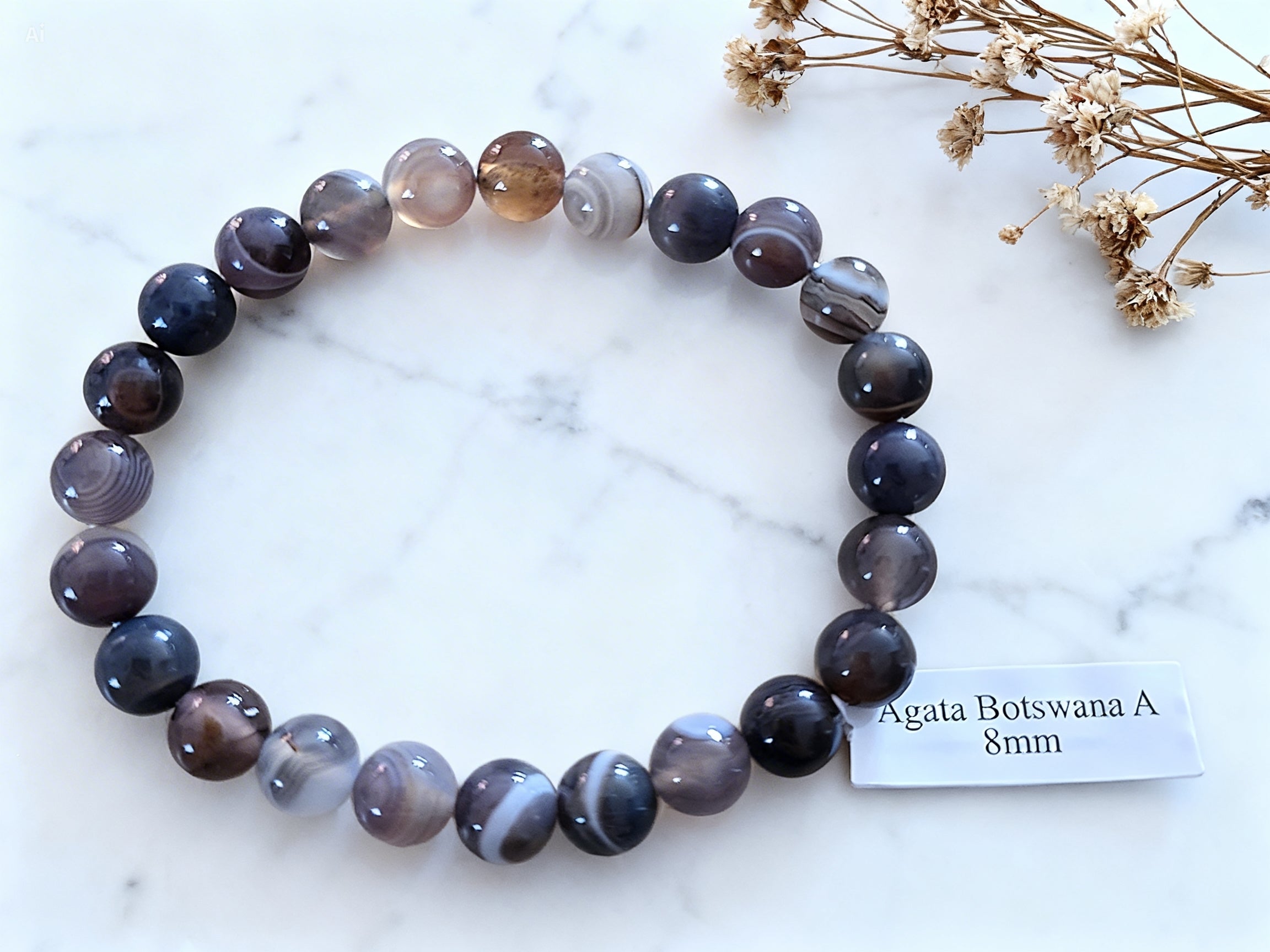 Bracelet 8 mm Agate Botswana Réconfort & Apaisement émotionnel