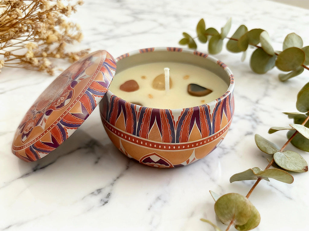Bougie cire de colza & pierres naturelles