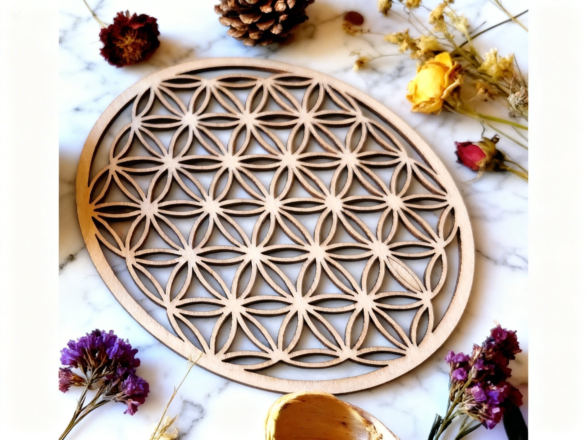 Plaque bois fleur de vie 10cm