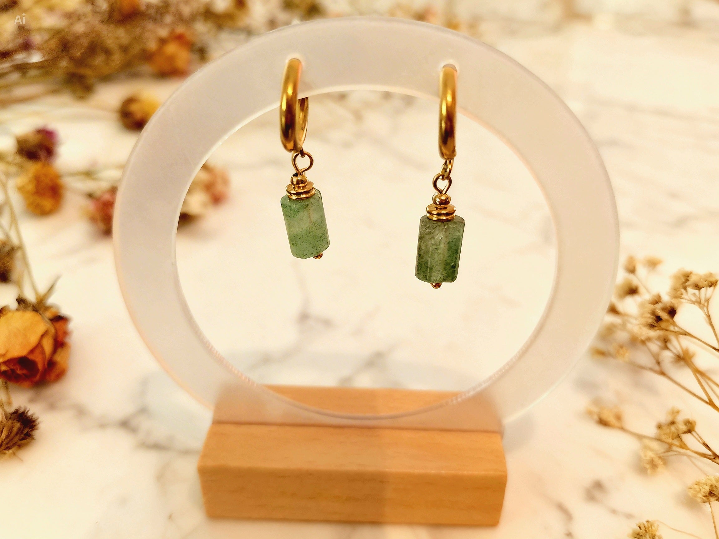 Boucles d'oreille Quartz Fuchsite Énergie du cœur & Guérison émotionnelle (Pierre naturelle)