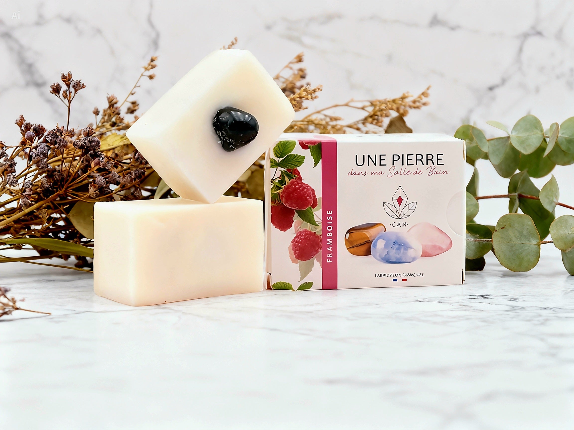Savon Framboise avec pierre naturelle