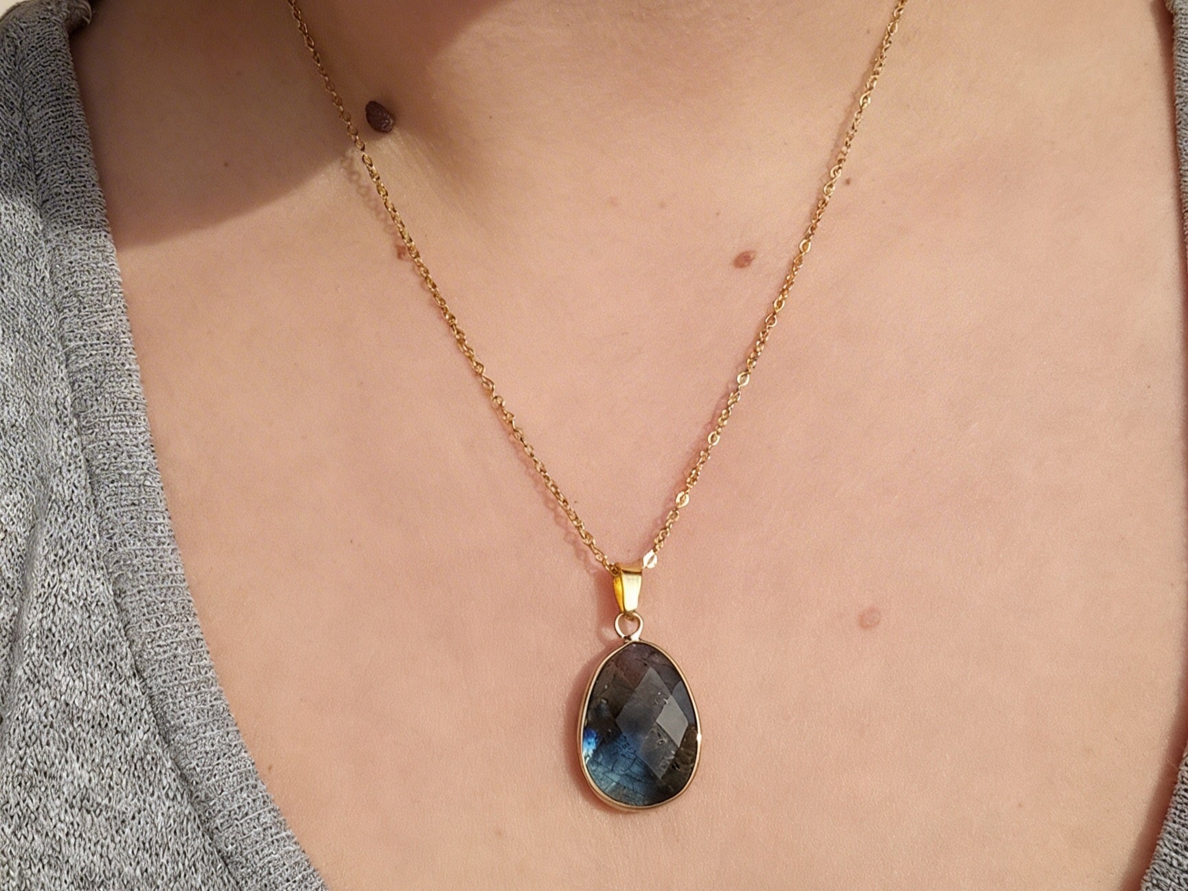 Pendentif serti Labradorite – Protection & Énergie positive (pierre naturelle)