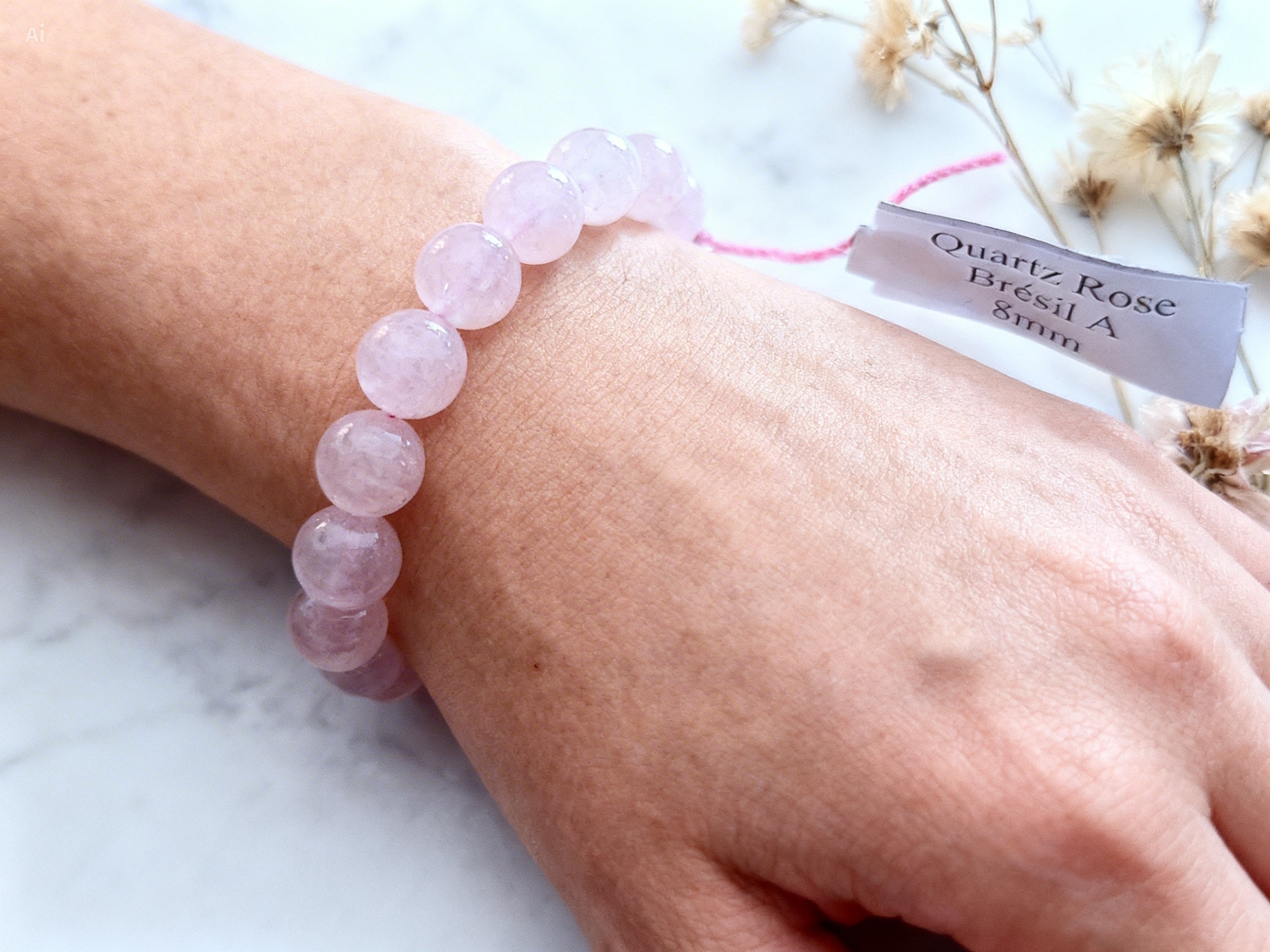 Bracelet 8 mm Quartz Rose Amour & Confiance en soi (Pierre naturelle)
